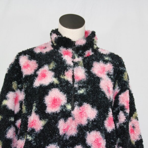 Sandy Liang X Target Black Floral Print 1/4 Zip Faux Sherpa Jacket Size Medium - Picture 3 of 8